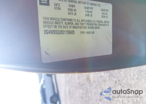 2005 Buick Century из США, поврежденный, VIN 2G4WS52JX51136425